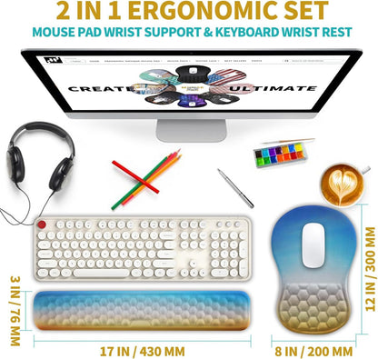 Hokafenle 2 in 1 Ergonomic Mouse Pad Wrist Support & Wrist Rest for Computer Keyboard Set, with Relieve Carpal Tunnel Pain Massage Bulge and Full Memory Gel Design (2In1 Set, Light Green)