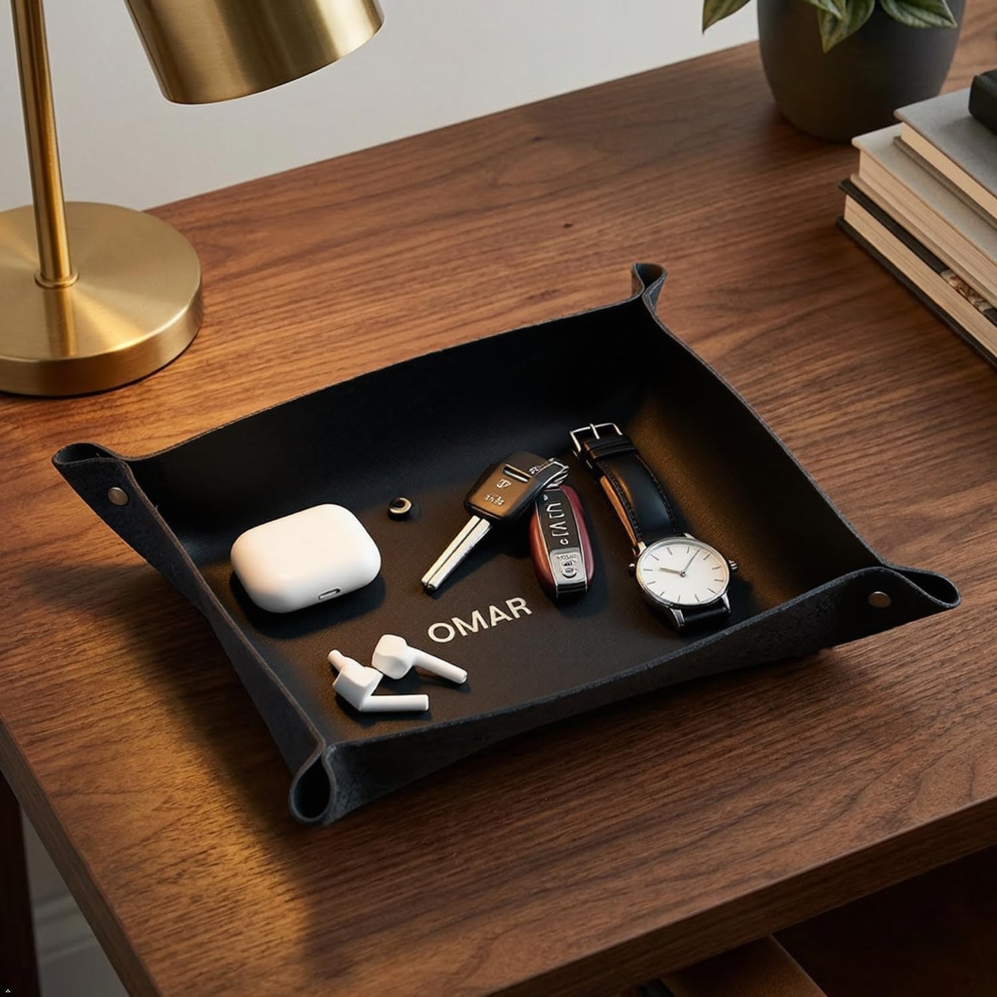 Northwind Personalized Leather Valet Tray – Made in USA - Custom Monogramed Full Grain Leather Catchall Tray for Men, Desk Organizer & Groomsmen Gift, Perfect Storage for Nightstand, Dresser