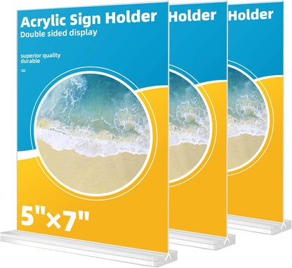 Lechay 3 Pack Acrylic Sign Holder, 8.5 x 11 inches Clear Table Menu Display Stand Desktop Display Stand Paper Holder Table Top Sign Holder Suitable for Restaurants, Office, Home, Store
