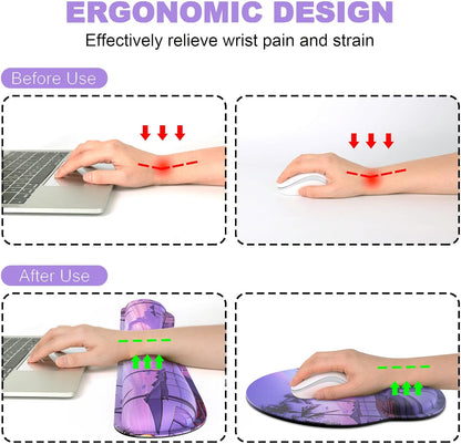 Ergonomic Mouse Pad with Wrist Rest and Keyboard Wrist Rest, Memory Foam Wrist Rest for Computer Keyboard, Easy Typing, Pain Relief, Mouse Pad Wrist Support for Gaming,Office, Laptop, Black Flower
