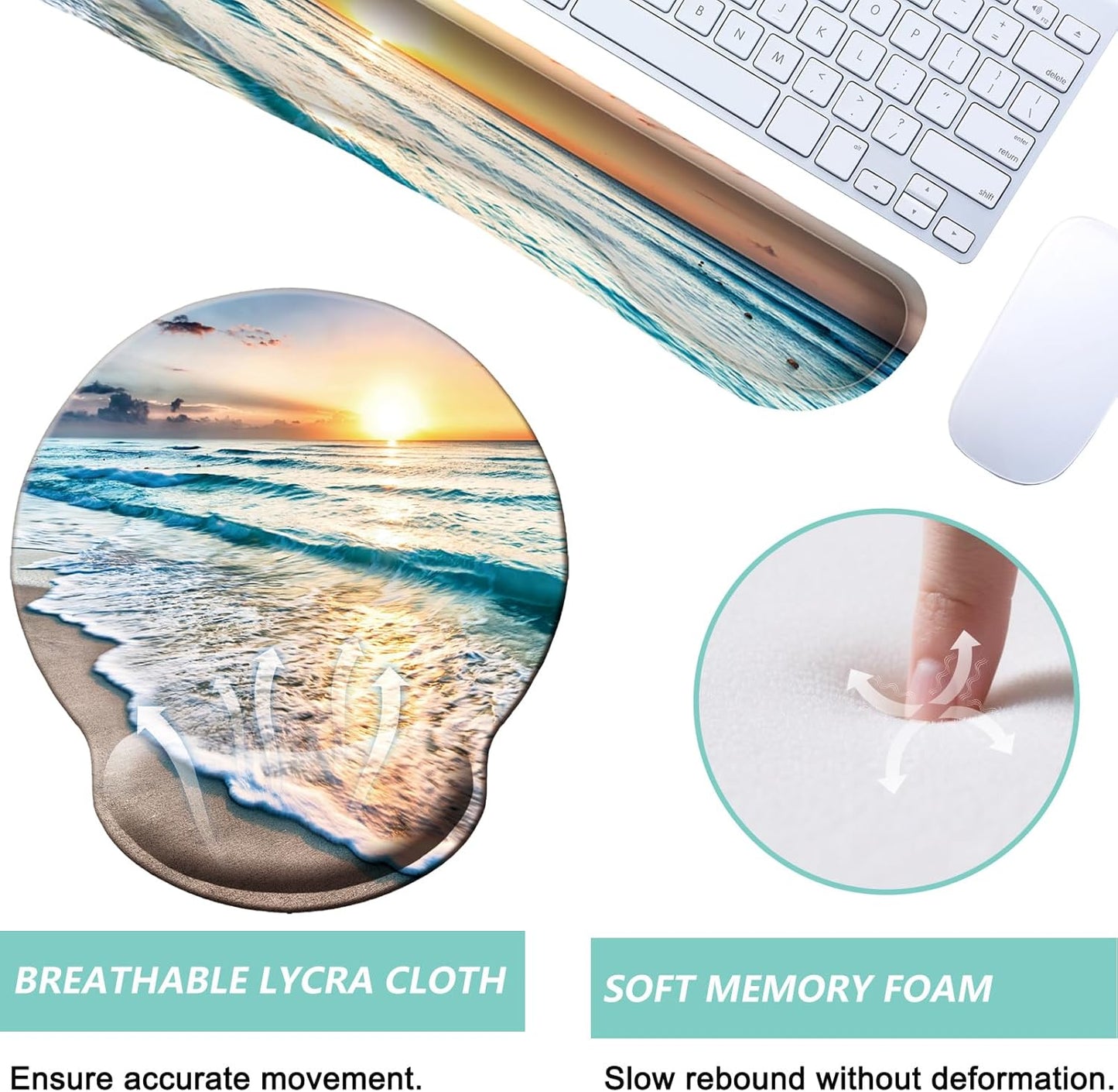 Keyboard Wrist Rest Pad Mouse Pad with Wrist Support Set of 3, Mousepad with Non-Slip Rubber Base, Ergonomic Memory Foam Mouse Wrist Cushion Support for Home Office Laptop Computer, Flower Black
