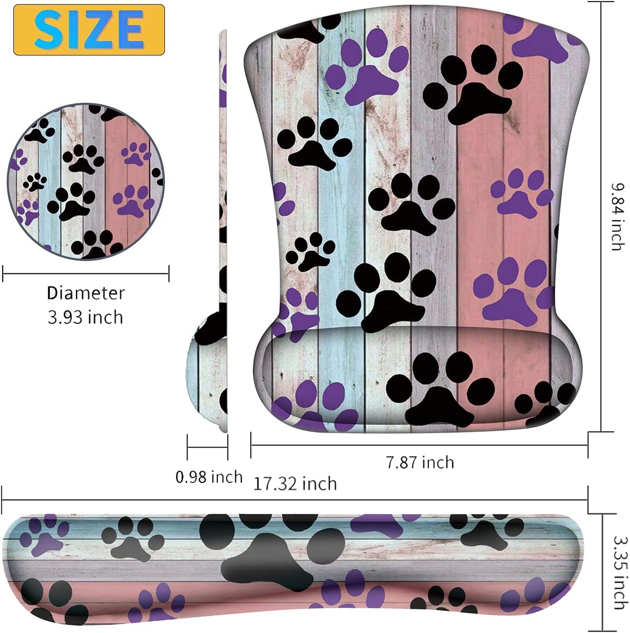 Ergonomically Upgraded Keyboard Wrist Rest and Comfortable Gel Mouse Pad Set, Non-Slip Rubber Base Cute Coaster, for Work, Game Home, Sunflower