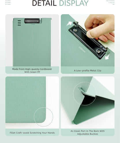 Free Standing Clipboard and Desktop Stand with Adjustable Buckles Easel Back - Foldable Stand and Document Holder for School, Office and Business Use (9.37 x 12.6 inches) (Light Green)