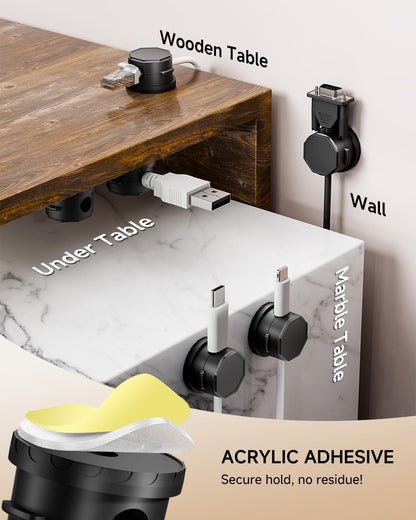 Cord Organizer Holder, 360° Rotatable Magnetic Cable Clips, Strong Adhesive Cable Management Desk Accessories, Adjustable Wire Organizer Hide Cords Neatly for Nightstand/Home/Kitchen/Office/Car