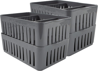 Simplify 4 Compartment Stackable Bin with Adjustable Dividers | Drawer Organizer | Storage Basket | Good for Office | Desk Supplies | Dorm |Bathroom | Accessories | Make Up | Grey