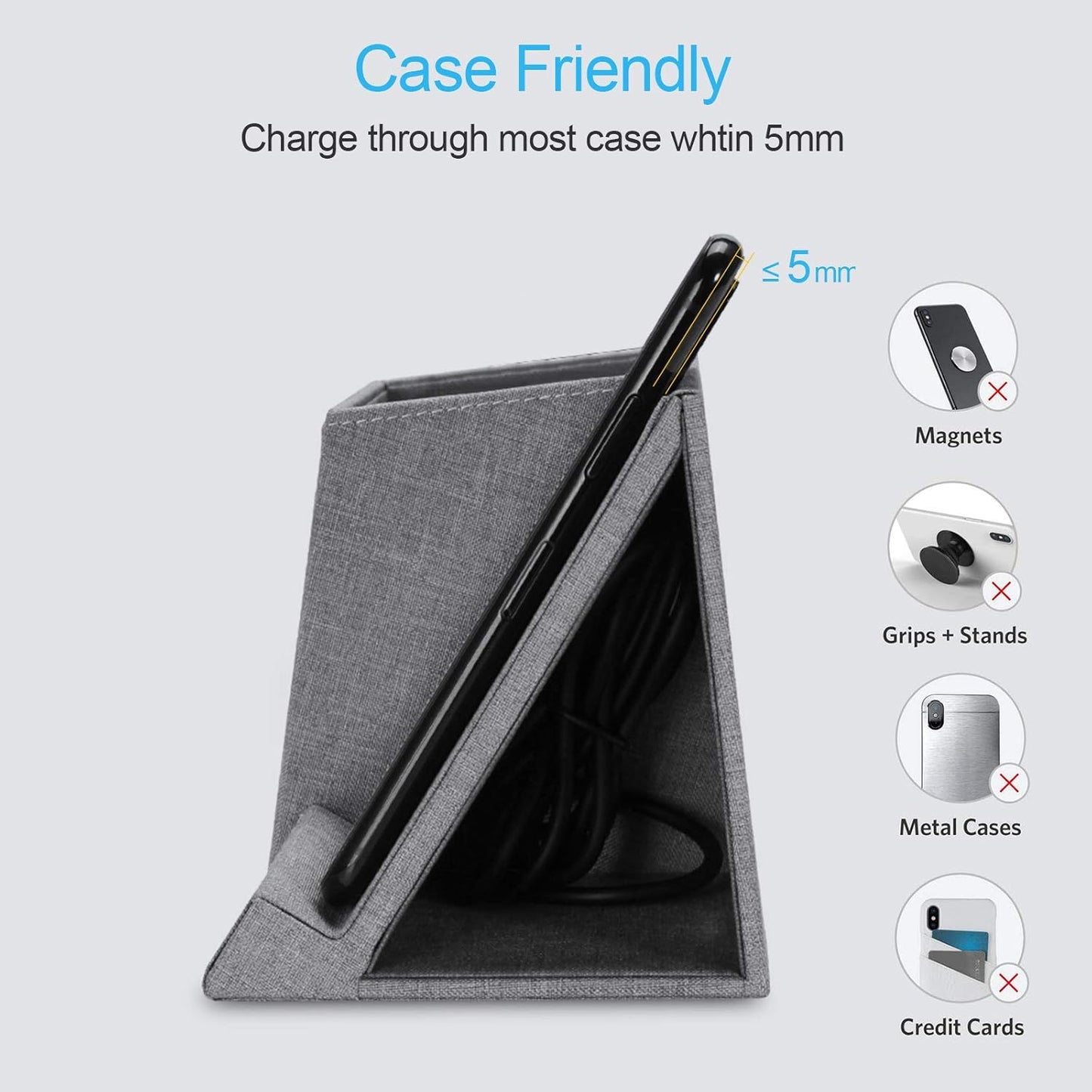 COSOOS Fast Wireless Charger with Desk Organizer, Desk Phone Charger Compatible with 15/15 Pro/15 Pro Max/14/13/12/11/XS/8 Plus, Galaxy S21/S20+/S10/Note 10/Note 9/(No AC Adapter)