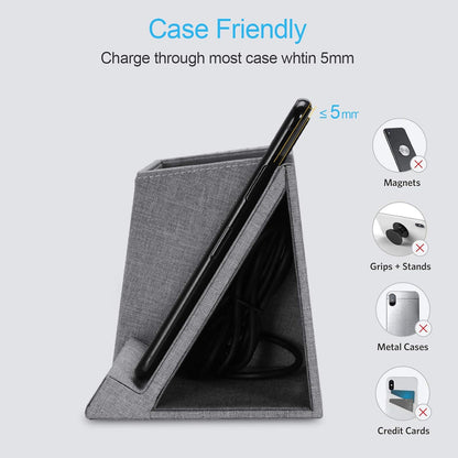 COSOOS Fast Wireless Charger with Desk Organizer, Desk Phone Charger Compatible with 15/15 Pro/15 Pro Max/14/13/12/11/XS/8 Plus, Galaxy S21/S20+/S10/Note 10/Note 9/(No AC Adapter)