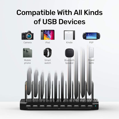 Unitek 10-Port Desktop Charging Dock Ultimate Charging Station for Multiple Devices, iPhones & Apple Products High-Speed USB Hub with LED Display for Office, Kitchen Counter, Desk Organizer