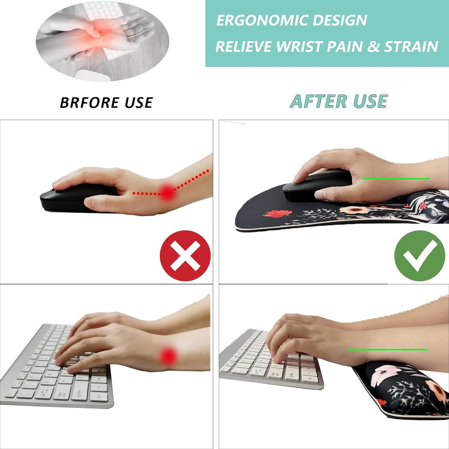 Keyboard Wrist Rest Pad Mouse Pad with Wrist Support Set of 3, Gaming Mousepad with Non-Slip Rubber Base, Ergonomic Memory Foam Mouse Cushion Support for Home Office Laptop Computer, Navy Blue