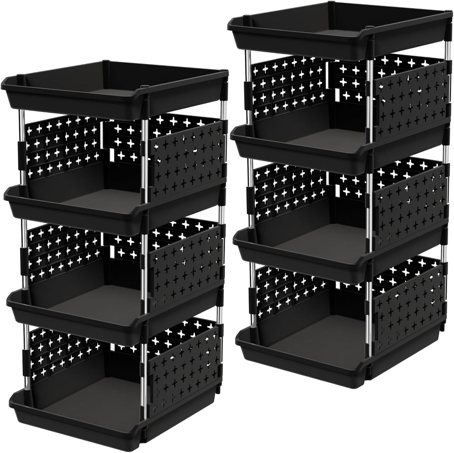 Lifewit Plastic Stackable Storage Baskets, 4 Tier Stacking Bins for Food and Clothes, Multifunctional Organizer for RV, Kitchen, Playroom, Pantry and Bathroom, 13.8"D x 11.8"W x 28.3"H, 1 Pack, White