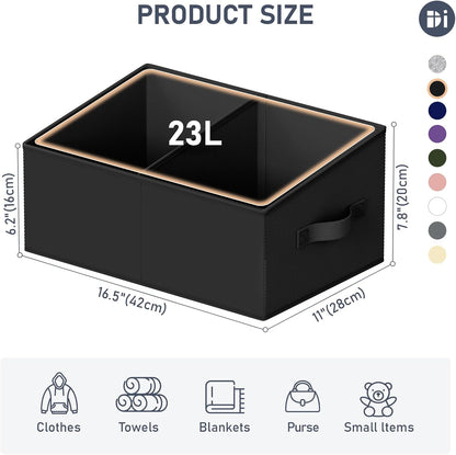 DIMJ Closet Storage Bins, 6 Pack Storage Baskets for Shelves, Foldable Closet Organizer with Handle, Linen Closet Organizers and Storage for Clothes, Toys, Towel, Books (Black)