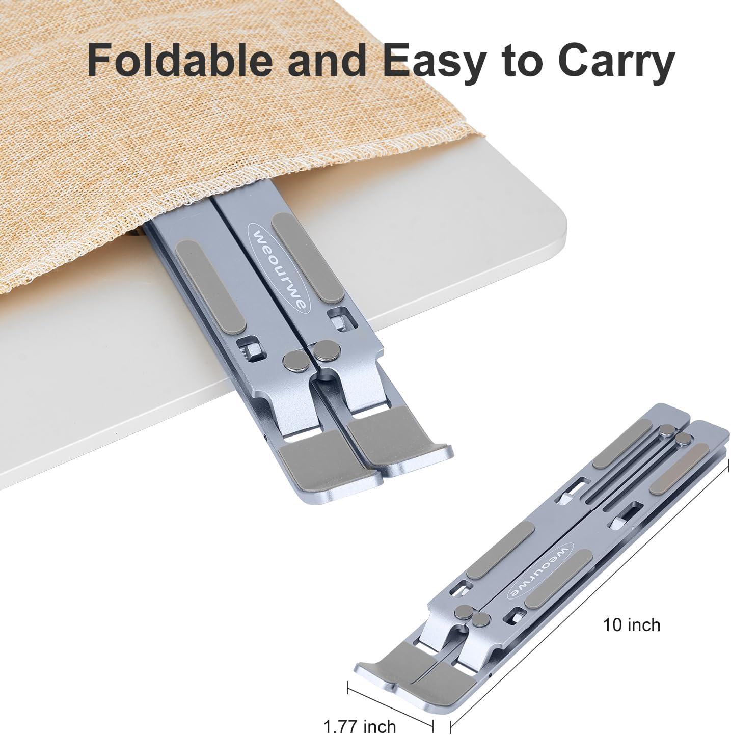 Ergonomic and Foldable Laptop Stand for Desk, Adjustable Riser, Fits All Laptops and Notebooks up to 17,Ultra-Thin,Ventilated Cooling,ABS+Silicone,Silver.