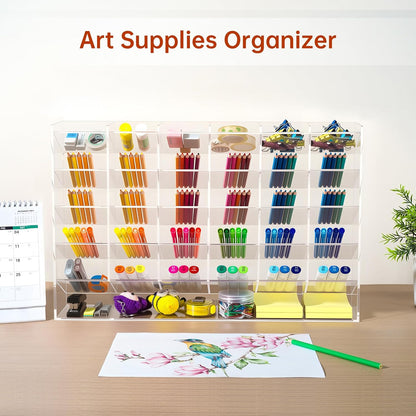 BEYGORM Acrylic Vertical Marker Organizer for 150 Markers with 13 Compartments, Clear Angled Pen & Pencil Holder, Large Desk Stationery & Art Supply Storage for Office & School (10.2 x 9.8 x 4 Inch)