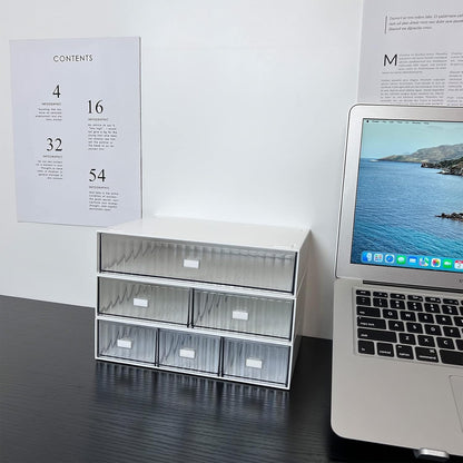 Desk Drawer Organizer, Stackable Plastic Storage Drawer, Grocery Organizer For Stationery/Office Supplies (Blue, 3 Compartment)