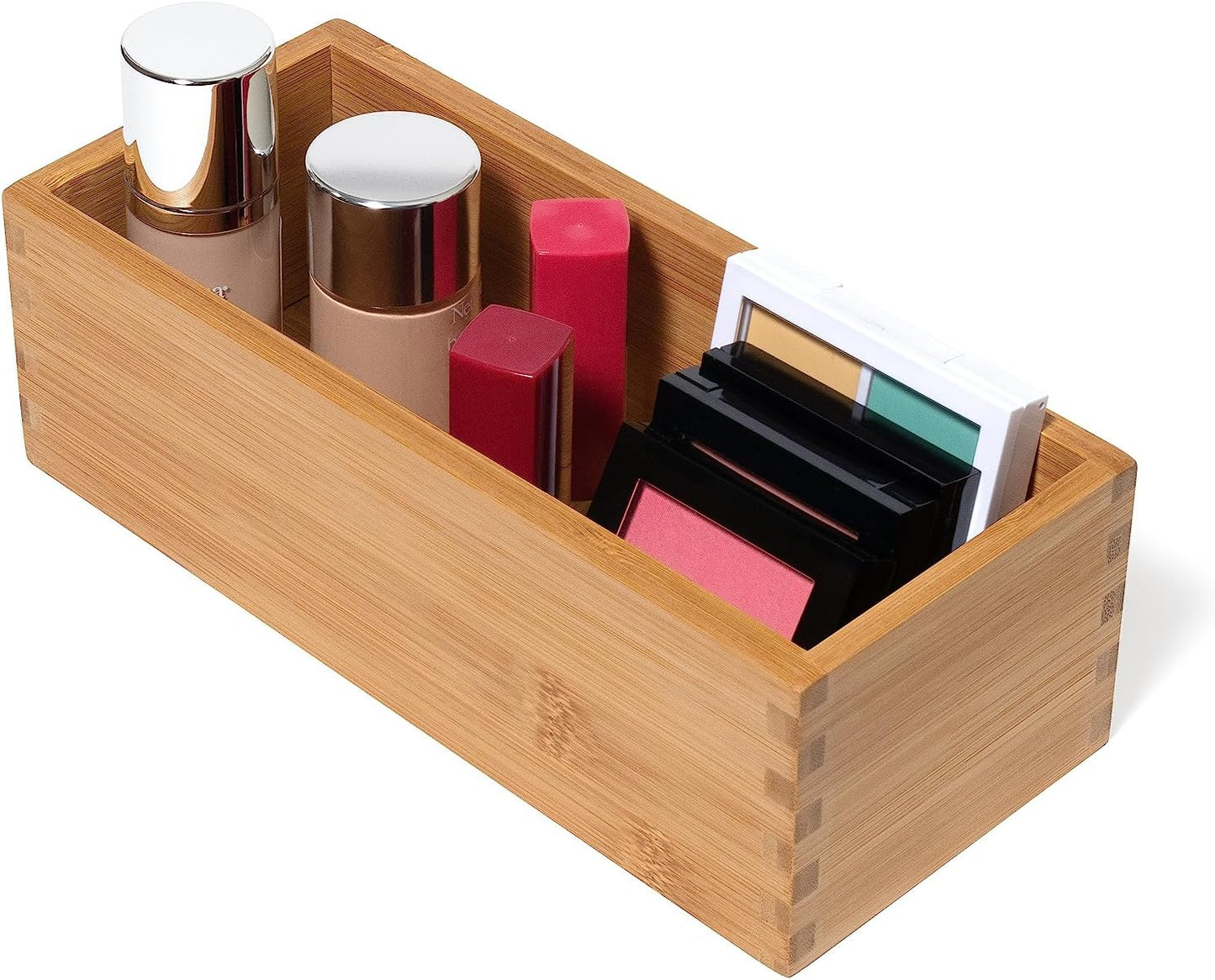 Lipper International Bamboo Wood Utensil Holder Storage Box for Cooking Tools, Makeup, or Office Supplies, 4" x 9 1/4" x 3"