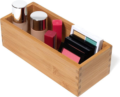 Lipper International Bamboo Wood Utensil Holder Storage Box for Cooking Tools, Makeup, or Office Supplies, 4" x 9 1/4" x 3"
