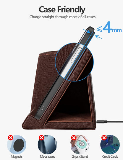 Bamboo Pen Holder for Desk & Nightstand Organizer with Fast Wireless Charging for iPhone, Samsung & More – Office Desk Accessories for Men/Women (Natural)