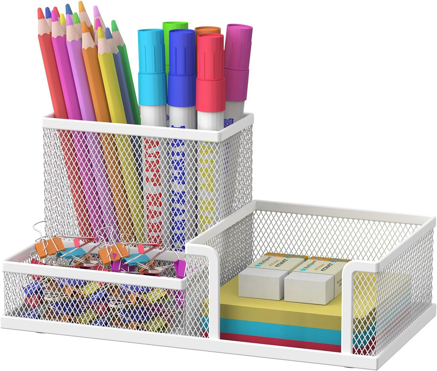SUPEASY Pen Holder Desk Organizer, Office Supplies Pencil Holder with 3 Compartments, Desk Accessories and Workspace Organizers for Home School Classroom, Black