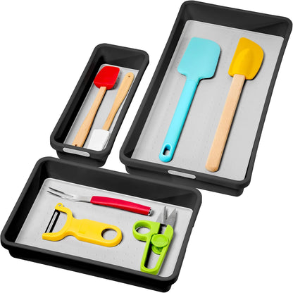 madesmart 3 Bin Drawer Organizer Set, Multi Purpose Storage for Utensils, Office & Bathroom, Organizer for Cutlery, Peeling Tools, Spatulas, Soft Grip Lining, Durable & Easy to Clean, White