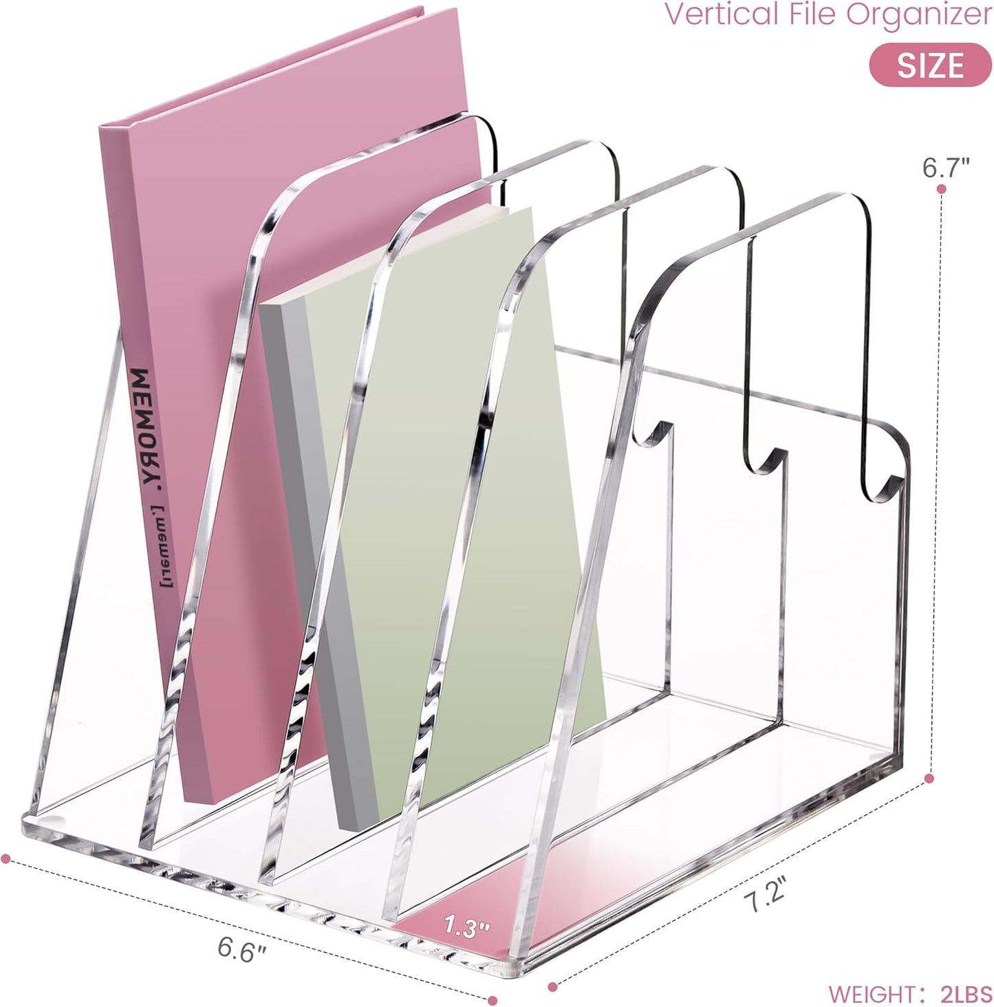 YUXUN Acrylic Magazine Holder,Clear Desk Organizer File Sorter for Notebook,Paper,Envelope,Magazine, Book Storage-Office/Home/Classroom Organization(4 Compartments,B5)