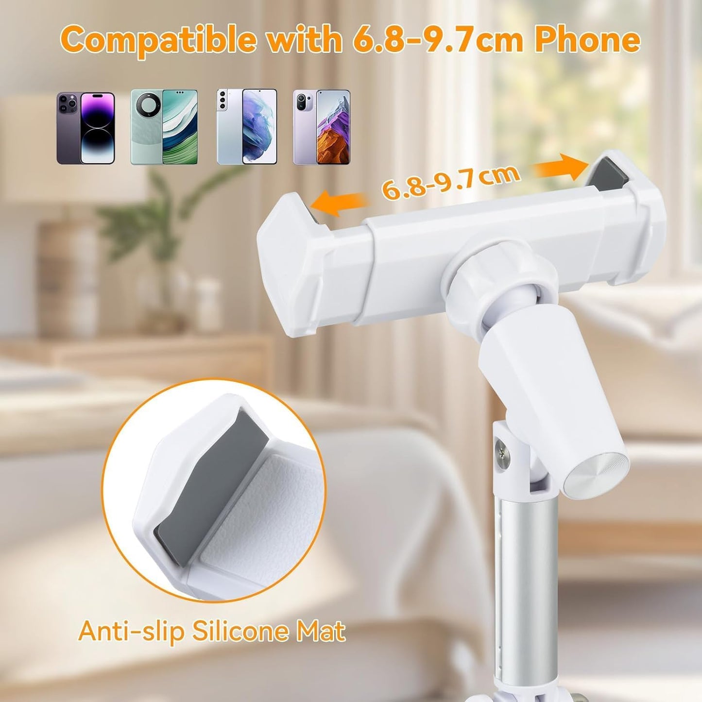 UTEBIT Cell Phone Stand, 6-15" Height Adjustable Rotating Cell Phone Holder for Desk, Retractable Cell Phone Stand,Tablet Stand Holder for 4.7"-15.6" Screen iPhone Samsung, iPad, Kindle, eBook Reader