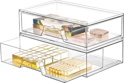 Stebopum 6 Pack Stackable Makeup Organizer, 4.4'' Tall Acrylic Bathroom Makeup Organizer and Storage Drawer with Pull-out Handle, Clear Plastic Storage Bins for Vanity,Pantry,Desk,Undersink,Kitchen