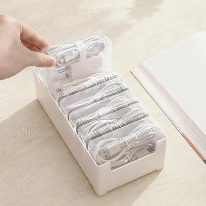 3 PCS Cable Organizer Box with 7 Clear Switch Case, Charger Cord Organizer Box for Home Office Desk Storage Accessories