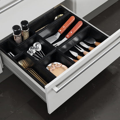 Bamboo Drawer Organizer,5 PCS White Bathroom Tray&Desk Organizers and Storage,Cabinet Divider With Removable Silverware Organization for Kitchen,Utensils,Junk,Office,Makeup