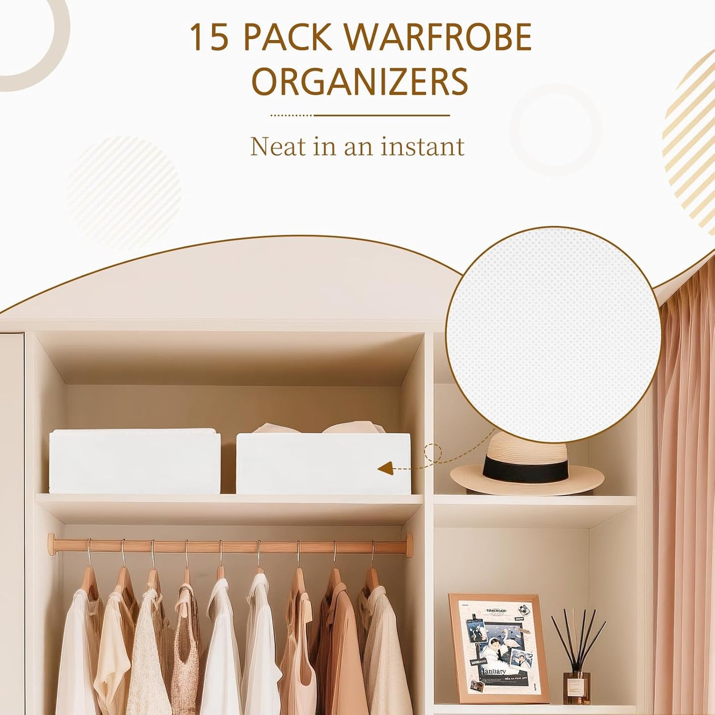 Criusia 15 Pack Drawer Organizer for Clothes, Foldable Dresser Dividers with 3 Sizes, Fabric Storage Bins – Beige