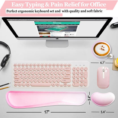 BamLue Upgrade Silky and Superfine Fabric Keyboard Wrist Rest, Gel Mouse Wrist Pillow Pad Set for Easy Typing & Pain Relief for Laptop, Office & Home, Ergonomic Sets for Keyboard-Pink