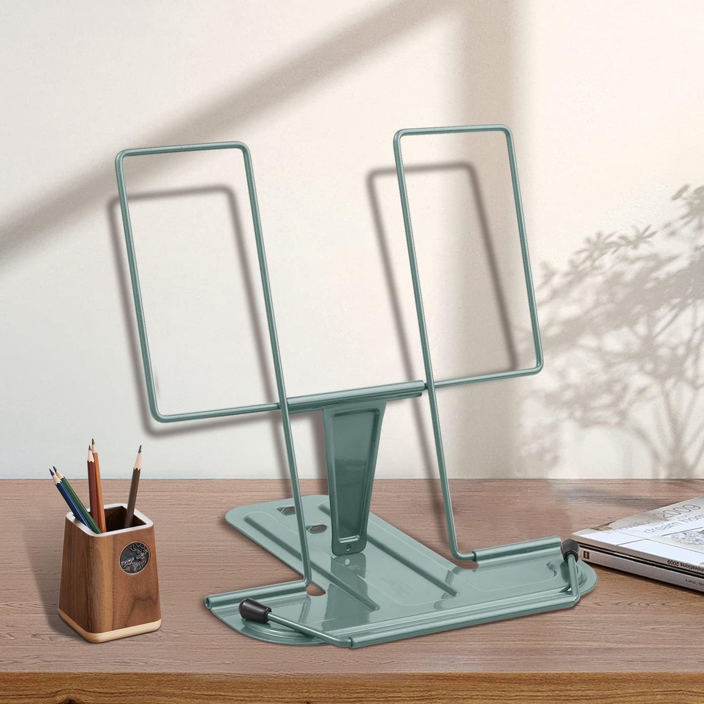 Honagu Book Stand for Reading, Adjustable Reading Rest Book Holder, Documents Holder, Sturdy Typing Stand for Recipes Textbooks Tablet Music Books (Green)