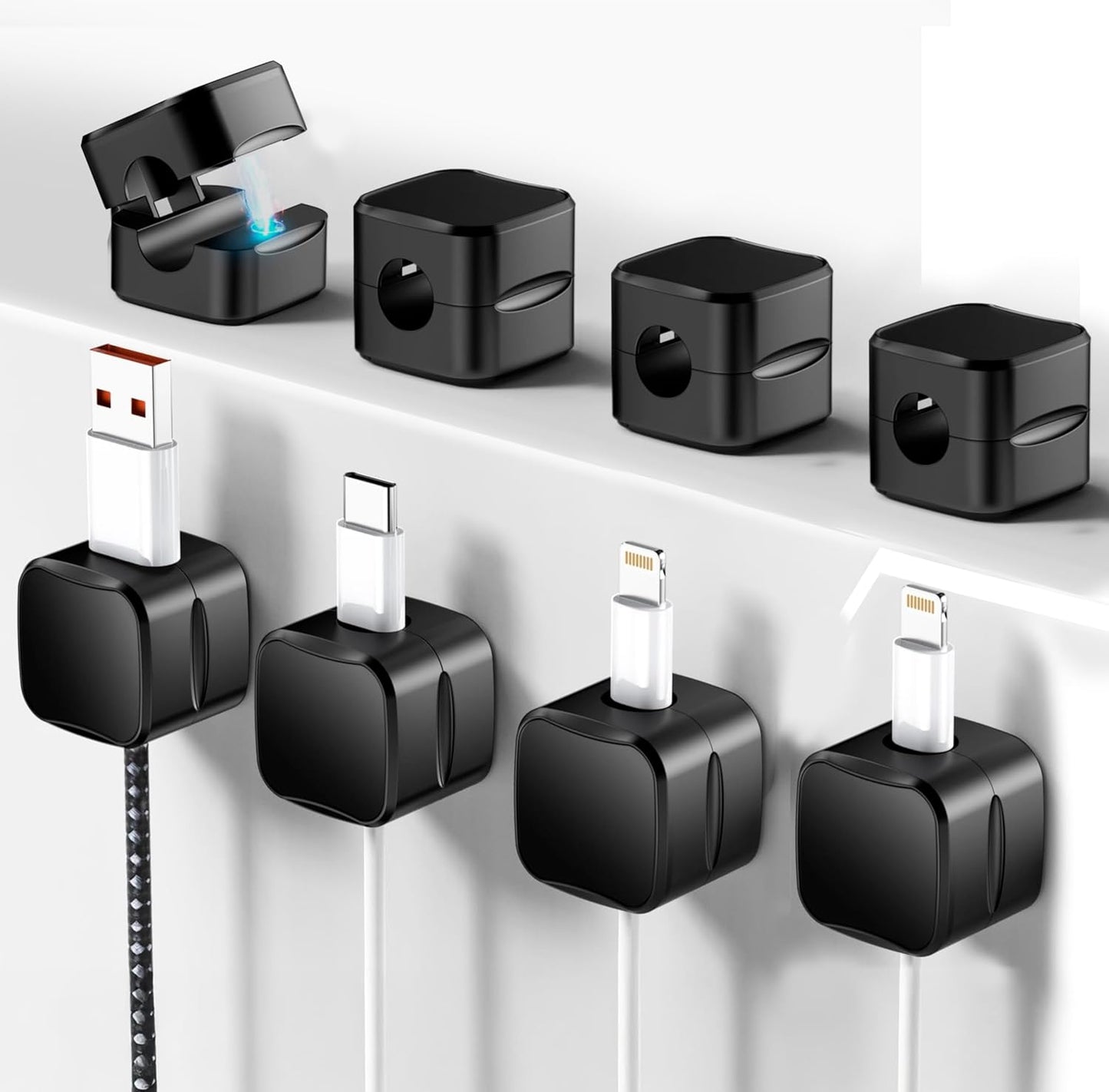 SaiTech IT Magnetic Cable Clips, Cord Organizer Holder, for Desk Cable Management, Adhesive Wire Keeper for Car, Office Home Desktop, Wall, Night Table (12 Pack)