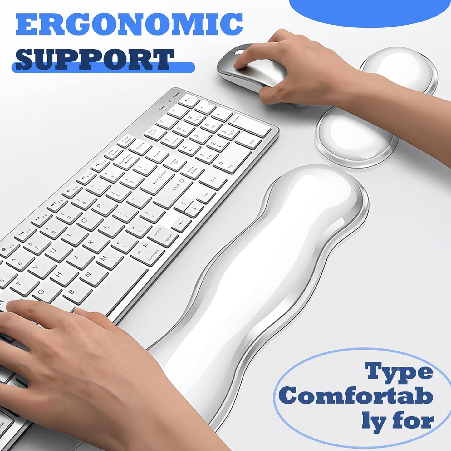 Silicone Gel Keyboard and Mouse Wrist Rest Set, Ergonomic Cool Non-Slip Pad for Typing Pain Relief, Comfort Support for Office Home Computer Laptop, White ﻿ ﻿