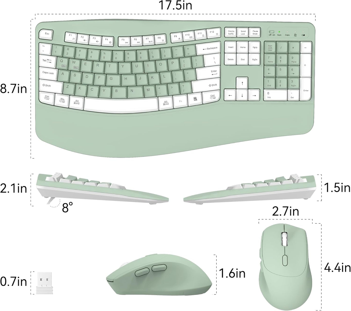 Wireless Keyboard and Mouse Combo,2.4G Full Size Wave Keys Ergonomic Keyboard with Wrist Rest for Natural Typing, 3 DPI Adjustable Ergonomic Silent Mouse for Computer/Laptop/Windows/Mac (Gray)