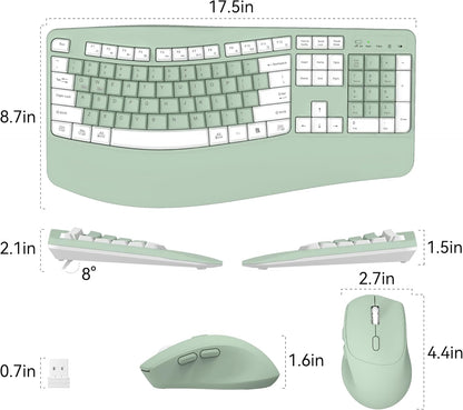 Wireless Keyboard and Mouse Combo,2.4G Full Size Wave Keys Ergonomic Keyboard with Wrist Rest for Natural Typing, 3 DPI Adjustable Ergonomic Silent Mouse for Computer/Laptop/Windows/Mac (Gray)