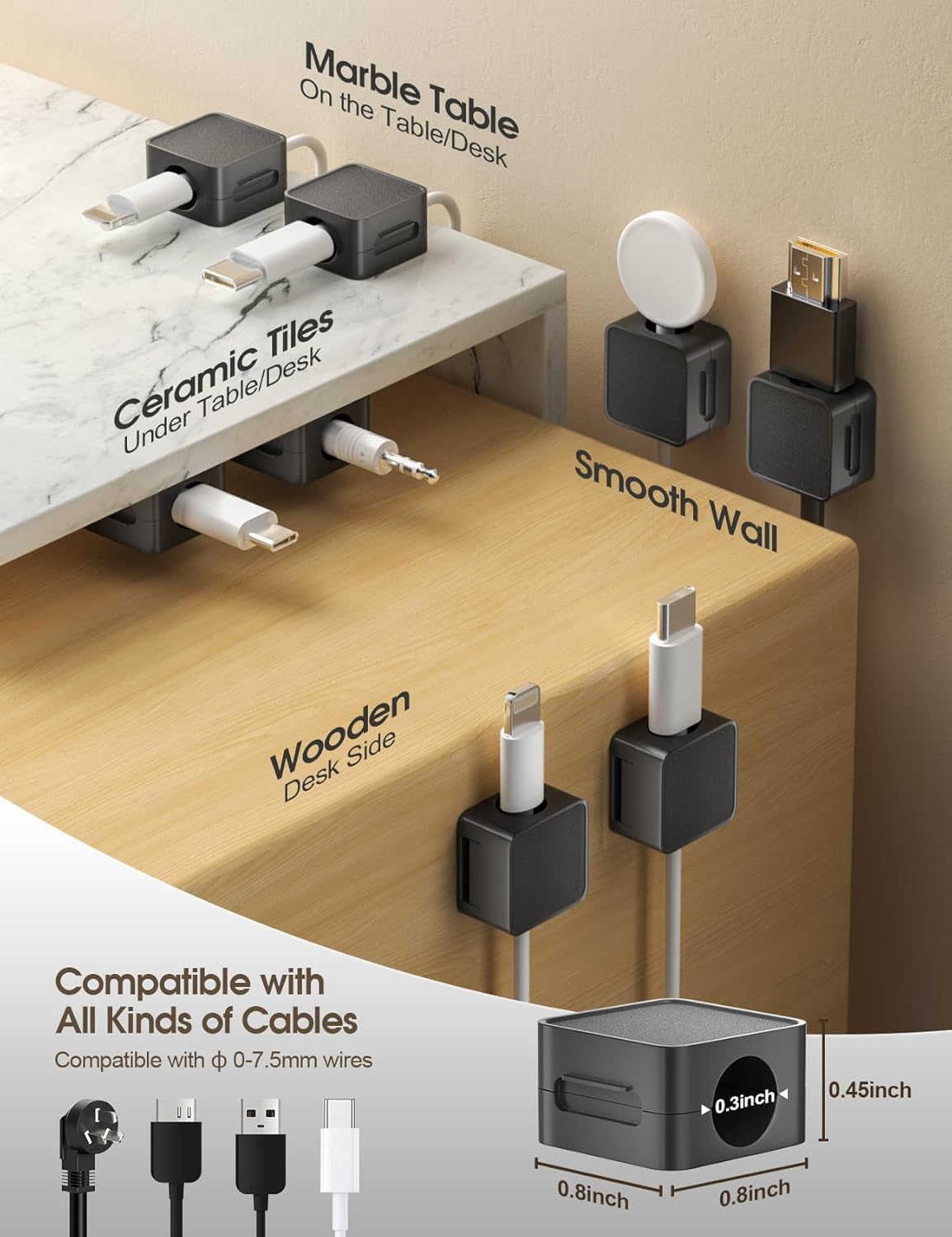 20 Pack Cord Organizer Holder, Strong Adhesive Desk Cable Management Magnetic Easy Open,Organize Phone Charging Cords Wire Holder Organizer Neatly for Home,Office,Car,Desk,Nightstand