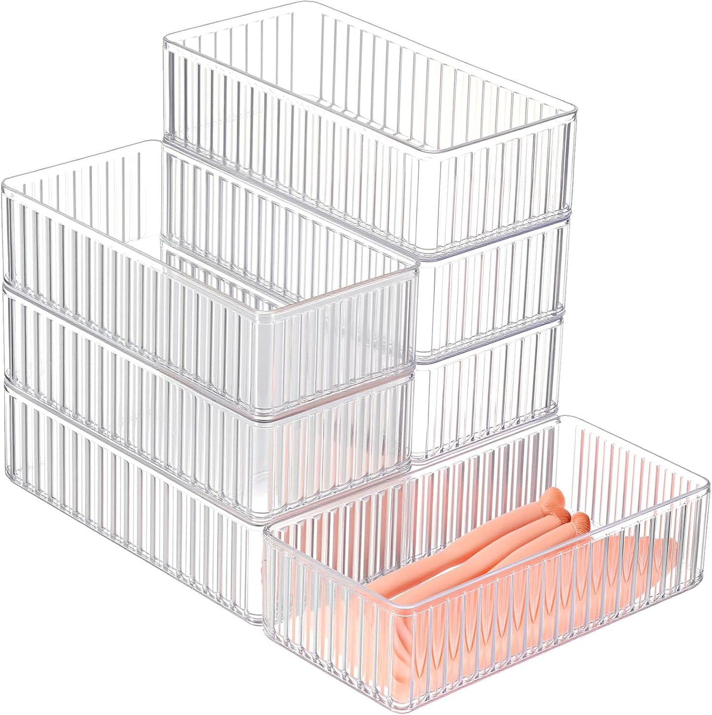 Teenyyou 8 Pcs Clear Drawer Organizers Bins Stackable Makeup and Vanity Organizer Trays Clear Plastic Drawer Organizers Set for Office Desk Dividers(9.9 x 6.3 x 1.8 Inches)