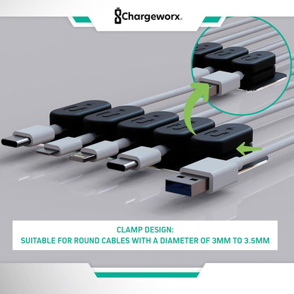CHARGEWORX Pack of 5 Magnetic Cable Clips, Adhesive Cord Organizer for Desk, Nightstand, Wall or Car, Wire Holder for USB-C, Lightning and Micro-USB Cables