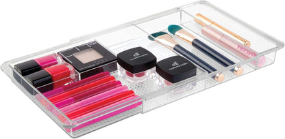 iDesign Expandable Makeup Drawer Organizer, Shallow Tray for Bathroom or Vanity Storage - Clear
