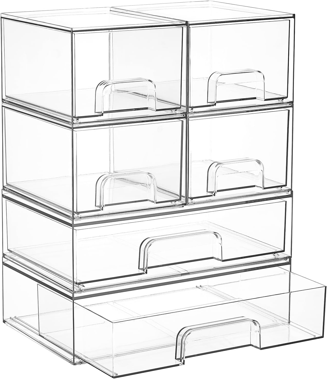 Vtopmart Stackable Storage Drawers Set of 4, Clear Plastic Organizer Bins for Bathroom Supplies,Ideal for Cabinet,Pantry,Laundry Room Organization