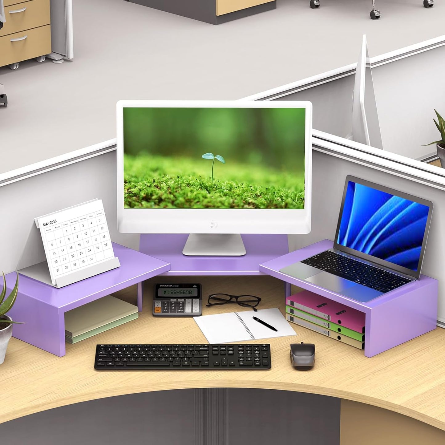 Desk Organizers and Accessories, Dual Monitor Stand Riser, Monitor Desk Shelf for Desktop Organization (Black)