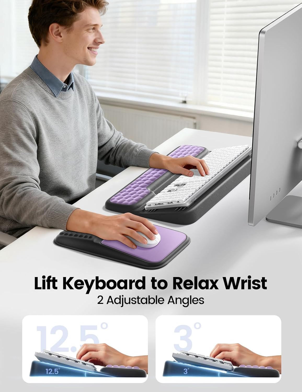 Vaydeer Keyboard Stand and Mouse Pad Set with Wrist Rest, Soft Memory Foam Wrist Support, Ergonomic Wrist Cushion for Desk, Relieves Carpal Tunnel Pain, Palm Hand Typing for Office, Home, Gaming