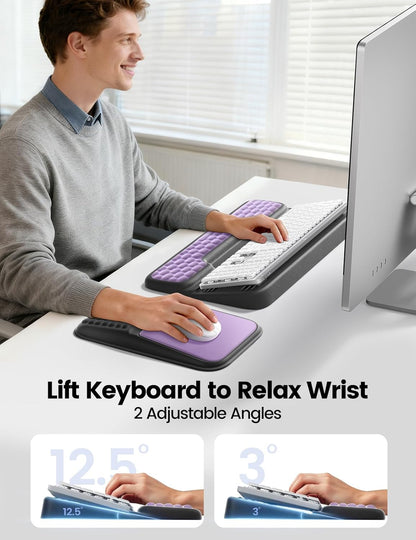 Vaydeer Keyboard Stand and Mouse Pad Set with Wrist Rest, Soft Memory Foam Wrist Support, Ergonomic Wrist Cushion for Desk, Relieves Carpal Tunnel Pain, Palm Hand Typing for Office, Home, Gaming