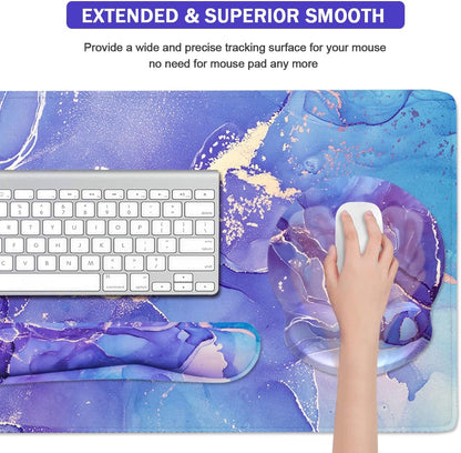 Memory Foam Ergonomic Keyboard Wrist Rest Pad and Mouse Wrist Rest Support Mouse Pad Set for Office Gaming Easy Typing-Pink Fluid