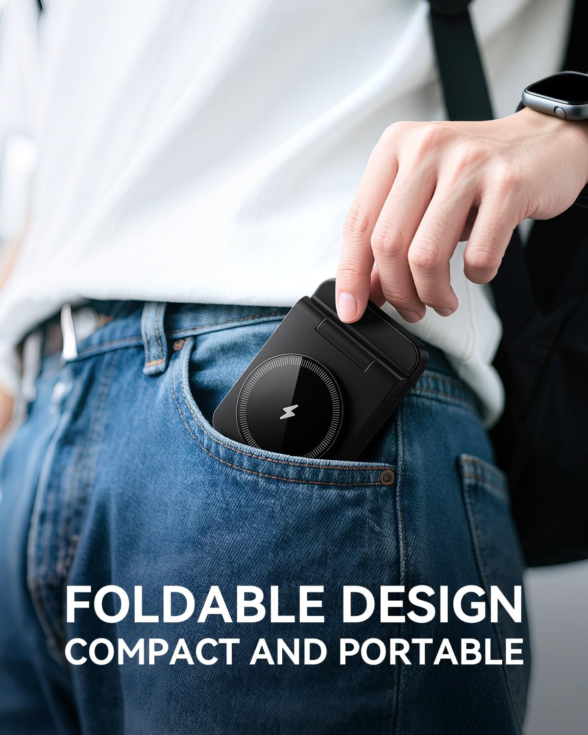 3-in-1 Foldable & Retractable Magnetic Wireless Charger, 15W Fast Charging Station, Portable Fast Charging Stand, Charging for iPhone 17/16/15/14/13/12, Apple Watch, AirPods (Black)
