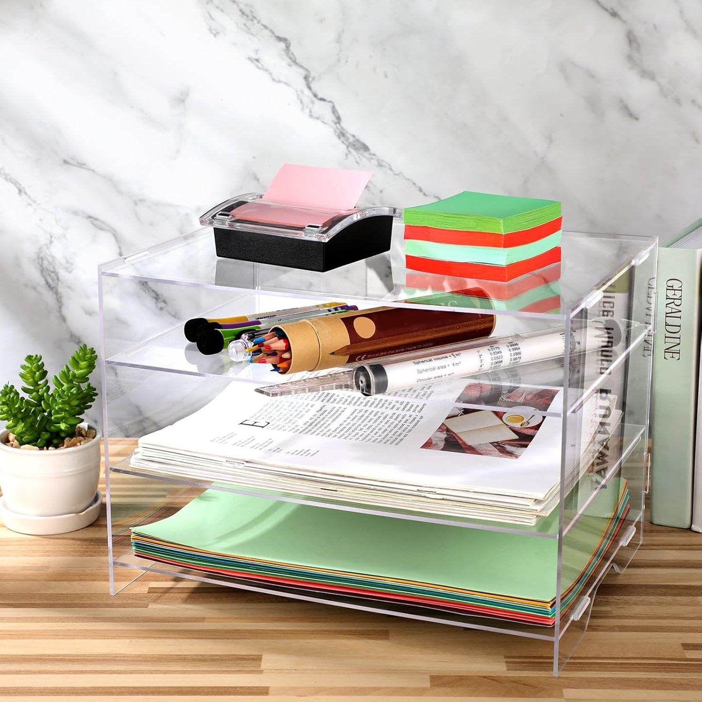 Paper Organizer Tray Desk Tray 3 Tier Classroom Organization and Storage Acrylic Desk Organizer Office Desk Organizers and Accessories Clear Stackable Office Letter Organizer for Office Document Paper