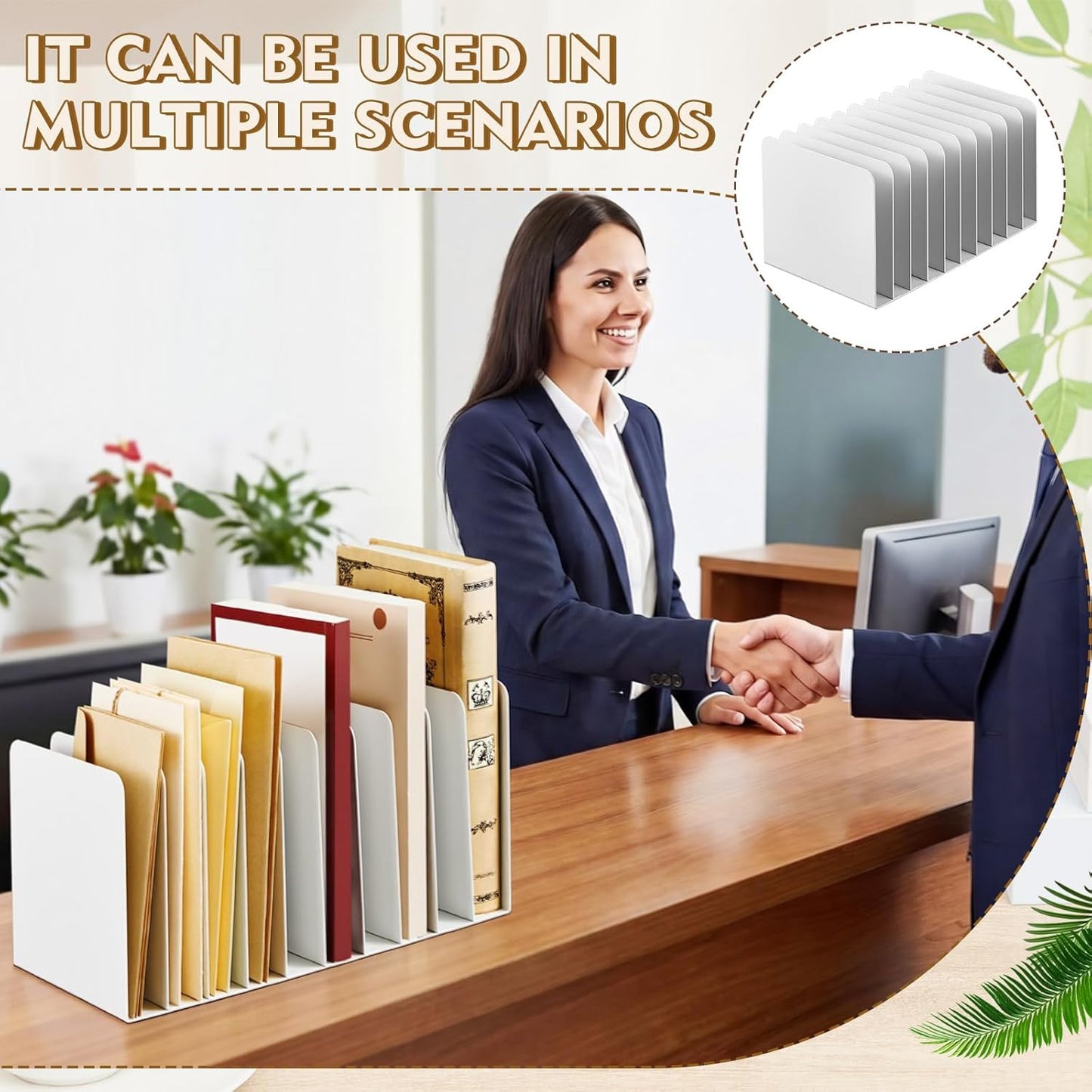 Suzile Metal Desktop File Organizer, 15 Compartments, Vertical File Sorter, Black, 5.79 W x 15.75 L x 5.41 H, Office, Reception Areas, Workspace