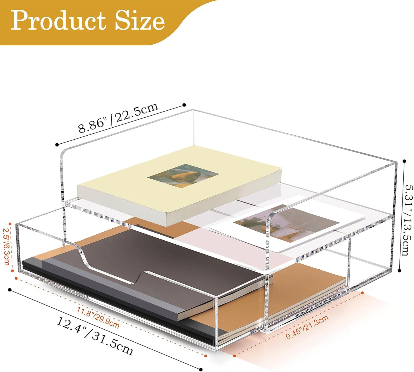 SANRUI Desk Organizer with Sliding Drawer Desk Organizers and Accessories for Office Organization and Storage, Acrylic File Organizer Drawer Stackable 2-Tier Paper Organizer,Clear