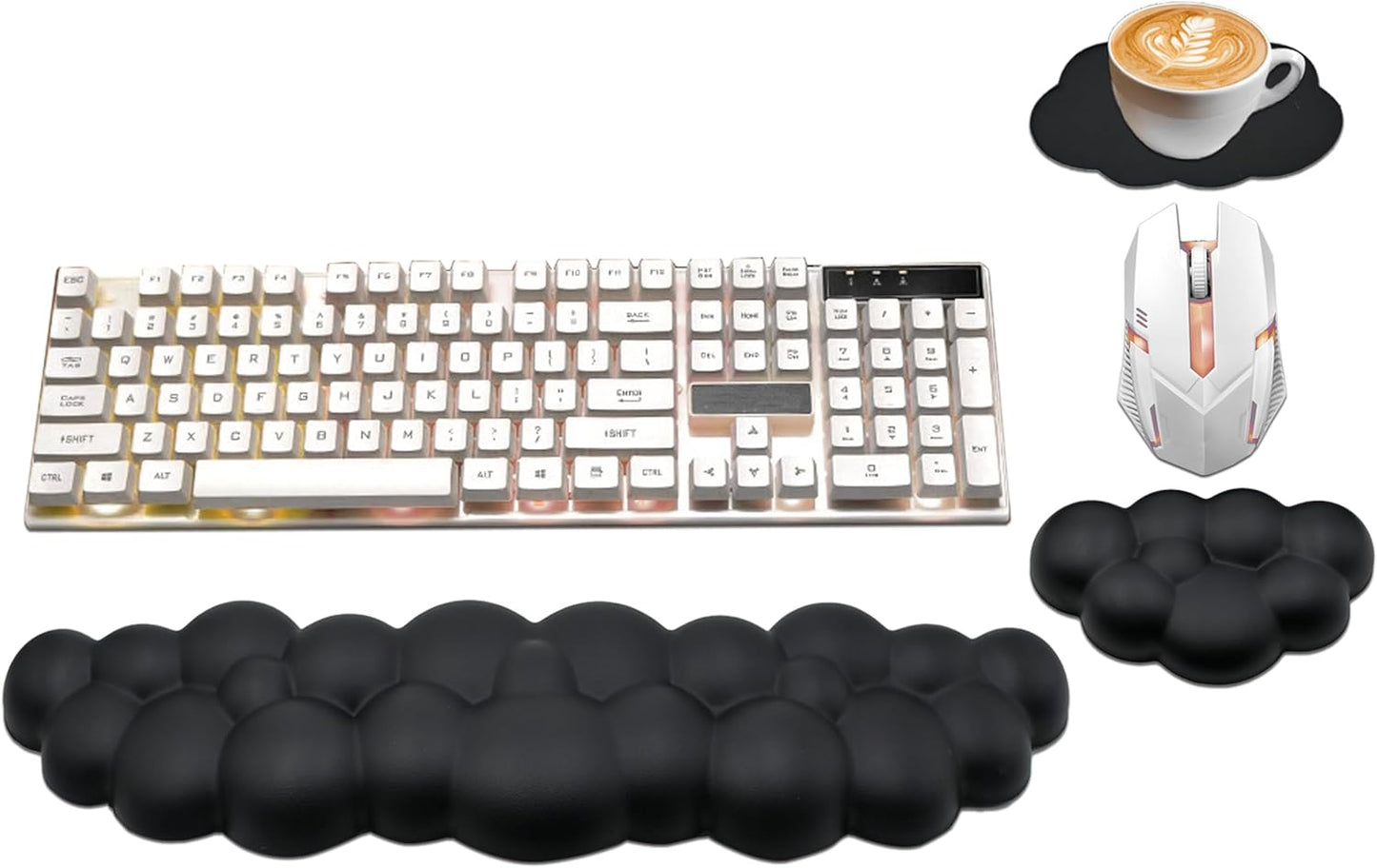 Ergonomic Keyboard Wrist Rest, PU Leather Memory Foam Cloud Wrist Rest for Computer Keyboard, Mouse Wrist Rest and Keyboard Pad for Gaming, Office, Computer, Laptop, Typing Pain Relief, Pastel Pink