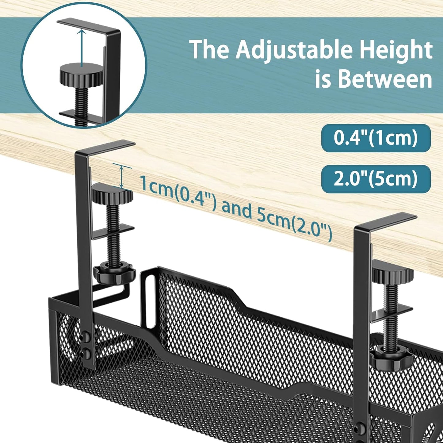 Under Desk Cable Management Tray, No Drill Mesh Desk Cable Tray, Wire Management Tray Cable Management Rack, Wire Organizer and Cable Management Box (White)
